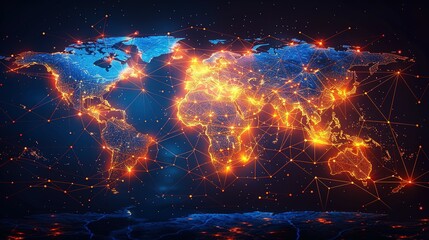 Abstract world map, concept of global network and connectivity, international data transfer and cyber technology, worldwide business, information exchange and telecommunication