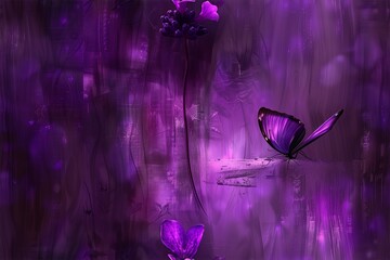 Enchanting Purple Butterfly and Flower Background Seamless Pattern
