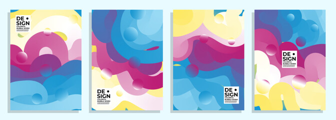 abstract colorful ice cream gradient liquid bubble worm cover poster background design set.