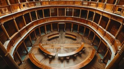 An aerial view of the oval-shaped operating theatre at the University of Padua's Renaissance medical school