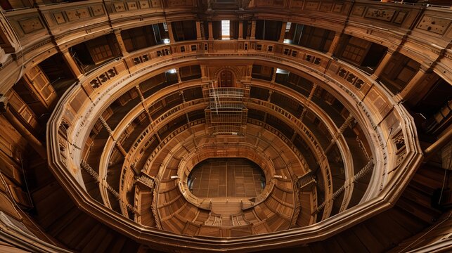 An aerial view of the oval-shaped operating theatre at the University of Padua's Renaissance medical school
