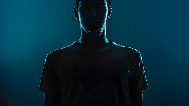Typical upper body man silhouette wearing a tshirt  mysterious face : Generative AI