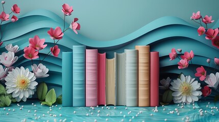 Textbook flat design front view literature theme water color colored pastel,