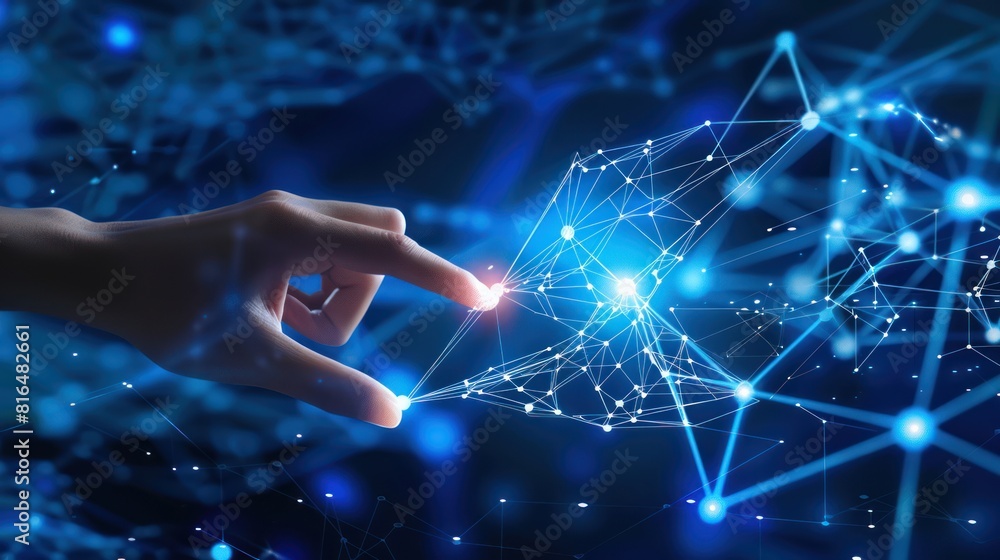Poster hand touching abstract network ,global network connection concept, abstract concept
