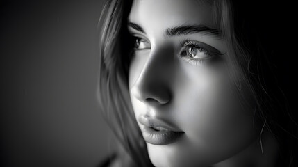 Fototapeta premium High contrast black and white portrait of a beautiful girl : Generative AI