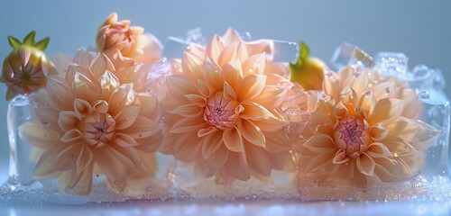 Inviting peach abstraction Dahlia flowers in ice.