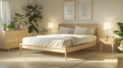 Scandinavian Serenity A Peaceful D Rendered Bedroom Oozing Comfort and Simplicity