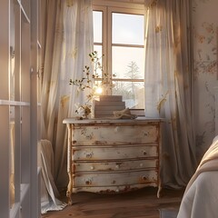 FarmhouseInspired Bedroom Basking in CountryChic Golden Hour Light