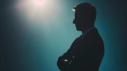 Silhouette of a thinking young businessman businesspeople concept : Generative AI