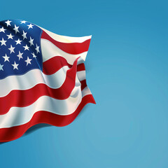 Blue sky backdrop intensifies the vivid display of an American flag  Memorial Day.