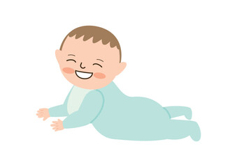 笑顔でハイハイする赤ちゃん、腹這い