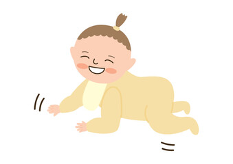 笑顔でハイハイする女の赤ちゃん