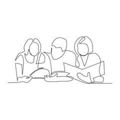 Students drawn in line art style