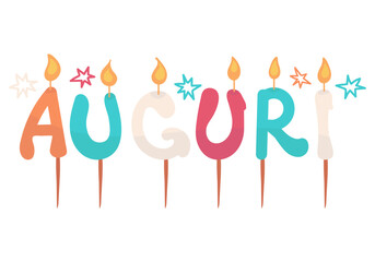 Auguri - Birthday, congratulation candles in italian language. Birthday, celebration letters. Birthday candles. Vector illustration