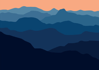 Landscape with mountains. Vector illustration in flat style.