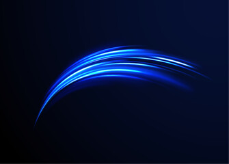 Blue glowing shiny lines effect comet vector background. Futuristic neon light line trails. semicircular wave, light trail curve swirl, optical.