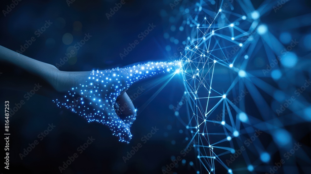 Poster hand touching abstract network ,global network connection concept, abstract concept