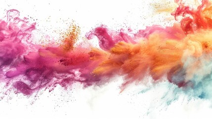 Colored powder explosions frozen in motion against a white background