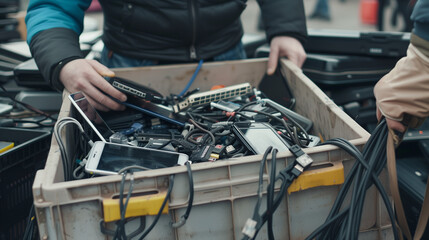 holding container of used electronics electronic waste 