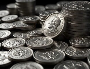 Close up of silver coins and bullion
