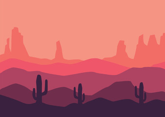 Landscape with desert in America. Vector illustration in flat style.