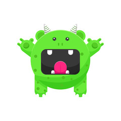 Fuzzy Green Monster with Horns and bigmouth