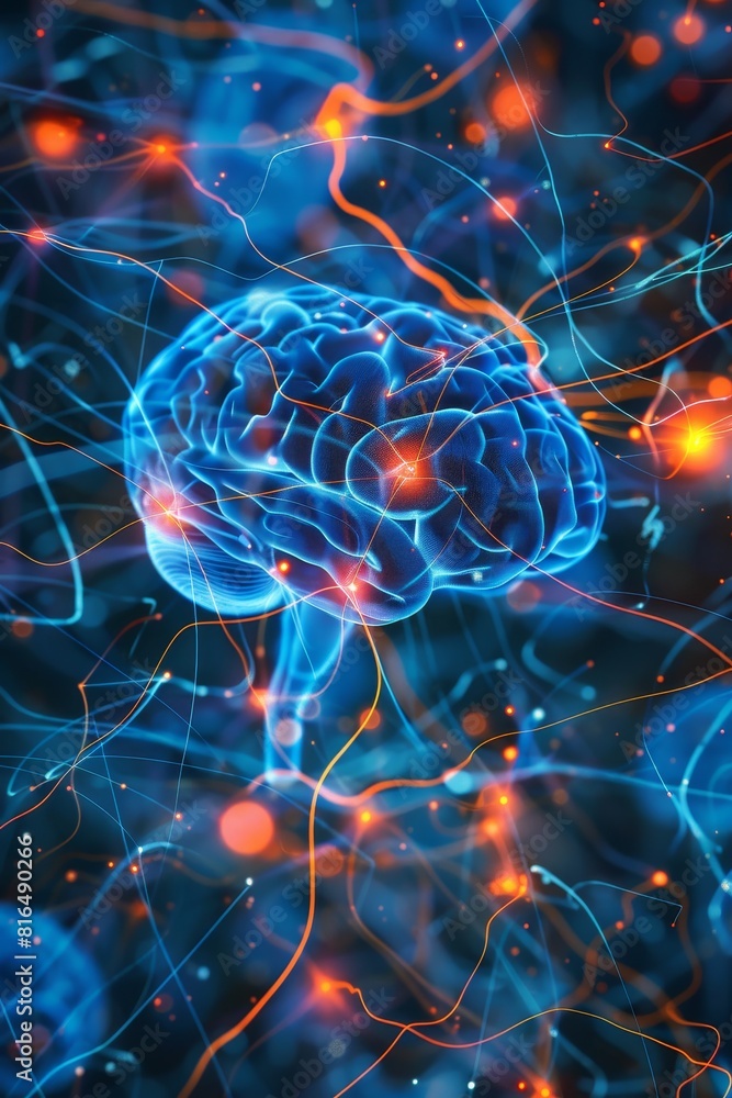 Poster digital representation of human brains with neural network connections