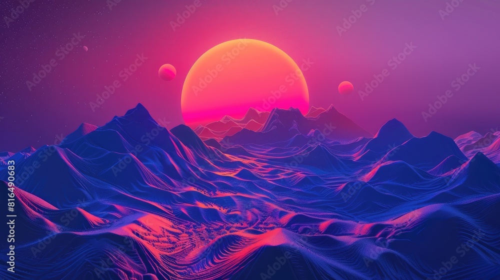 Poster 70s 80s style with digital noise gradient influenced by retro vibes