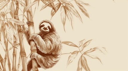Obraz premium Visual of a sloth slowly climbing a tree flat design side view leisurely ascent theme water color Monochromatic Color Scheme