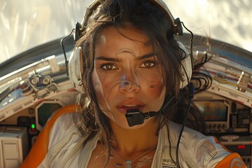 Cybernetic Huntress: Futuristic Assassin in Jumpsuit and Headset