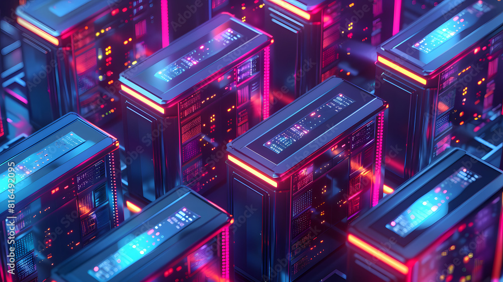 Poster server room or data center with storage and cloud computing concept