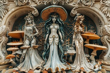 Obraz premium Enchanting Art Deco Fantasy Mushroom Circus Performers