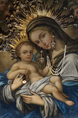 A painting of Madonna with the child. Tableau de la Vierge Marie et l'enfant Jésus. Italie