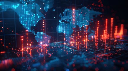 A computer generated image of a world with red and blue dots