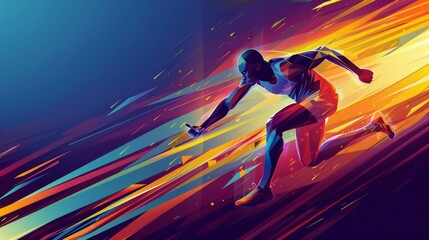 Striking geometric artwork of a runner in full stride, capturing the essence of speed and movement. Engage your audience with this eye-catching image.