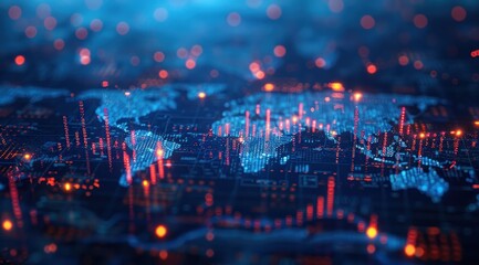 Fototapeta premium A computer generated image of a world with a blue background and red dots