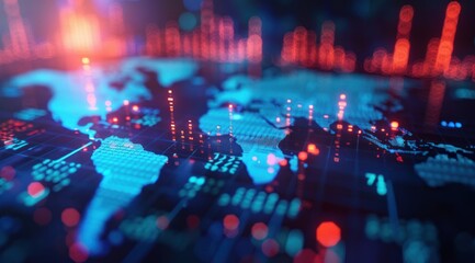 A computer generated image of a world with a red and blue background