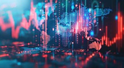 A colorful, abstract image of a globe with a red and blue background