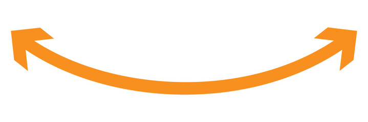 Orange dual sided arrow. Semicircular curved thin long double ended arrow. Vector illustration.