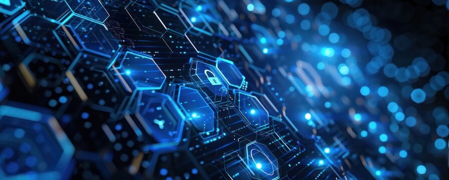 A blue background with many small blue squares that are all connected to each ot