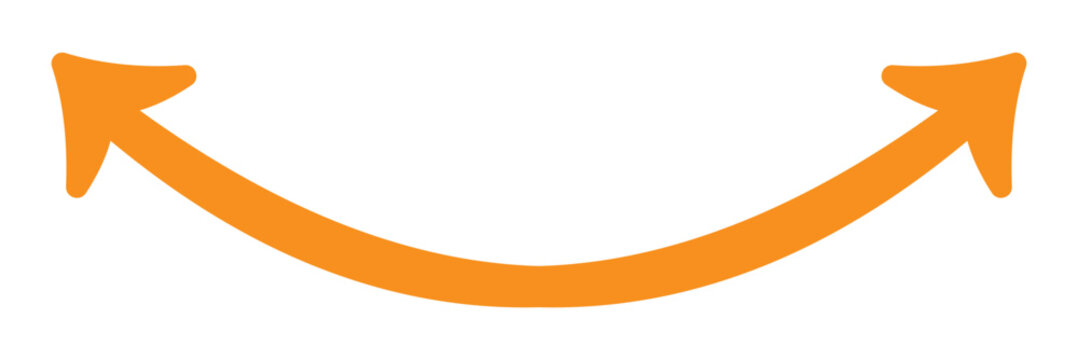 Orange dual sided arrow. Semicircular curved thin long double ended arrow. Vector illustration.