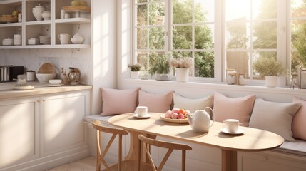 A cozy breakfast nook with a blurred background 
