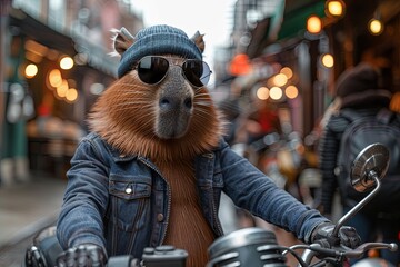 Capybara Rider: Photorealistic Motorcycle Adventure in the Urban Jungle