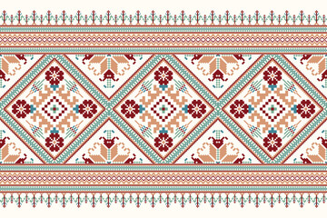 Floral Cross Stitch pattern on white background vector