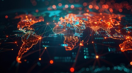 Obraz premium A computer generated image of the world with a lot of lines and dots