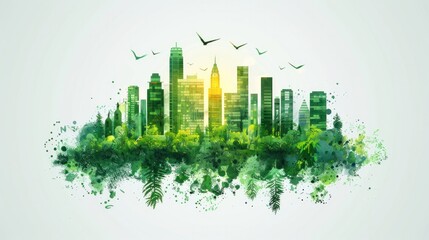Obraz premium A cityscape with a green forest in the middle