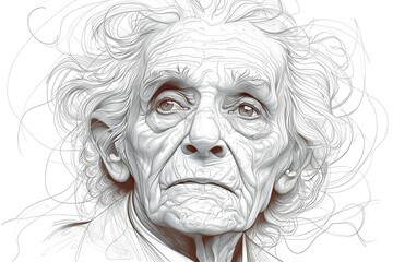 Realistic Line Drawing of a Kind Old Man with Thin Hair and Weary Eyes
