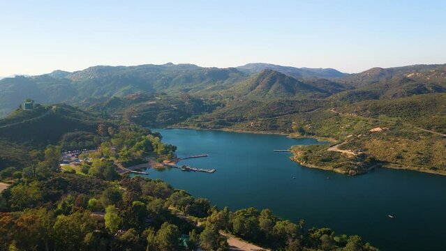 Dixon Lake Over Escondido, San Diego California, United States Surround Forest Mountain. Aerial Drone Shot