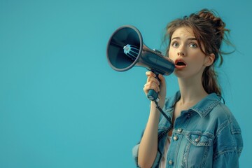 Naklejka premium A woman is holding a microphone and making a loud noise