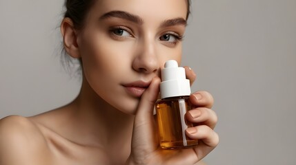 woman with bottle of serum